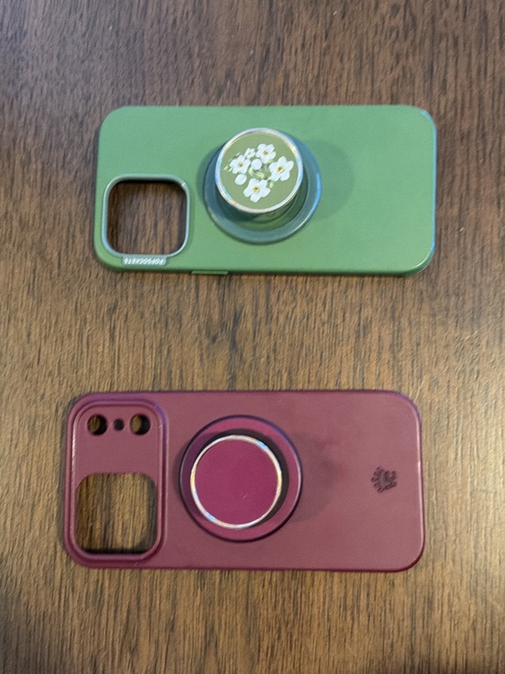 PopSocket Green and Burgundy Phone Cases with Floral PopGrip
